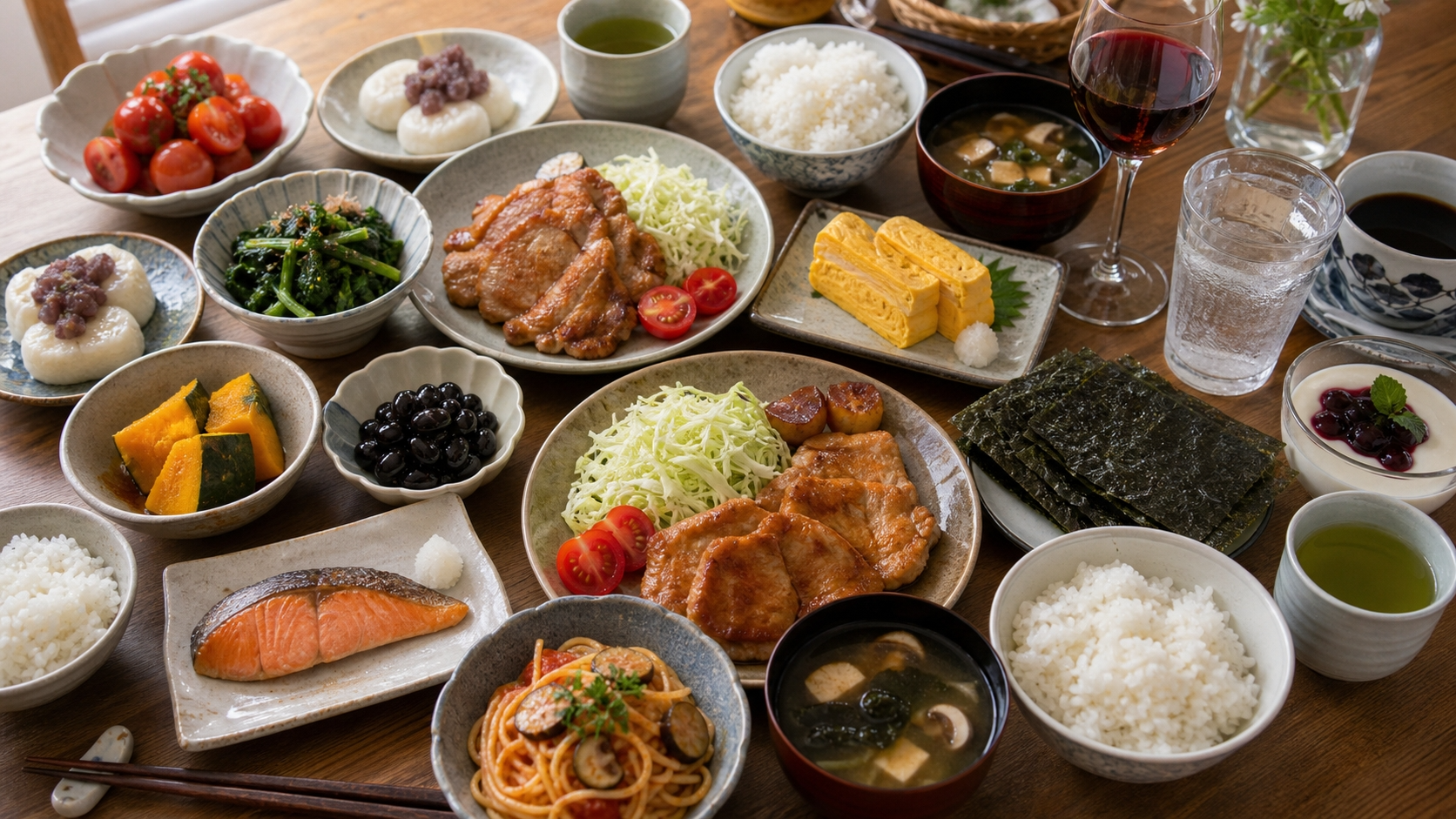 五色が自然に揃う、家族の食卓。和洋折衷の普通のごはん