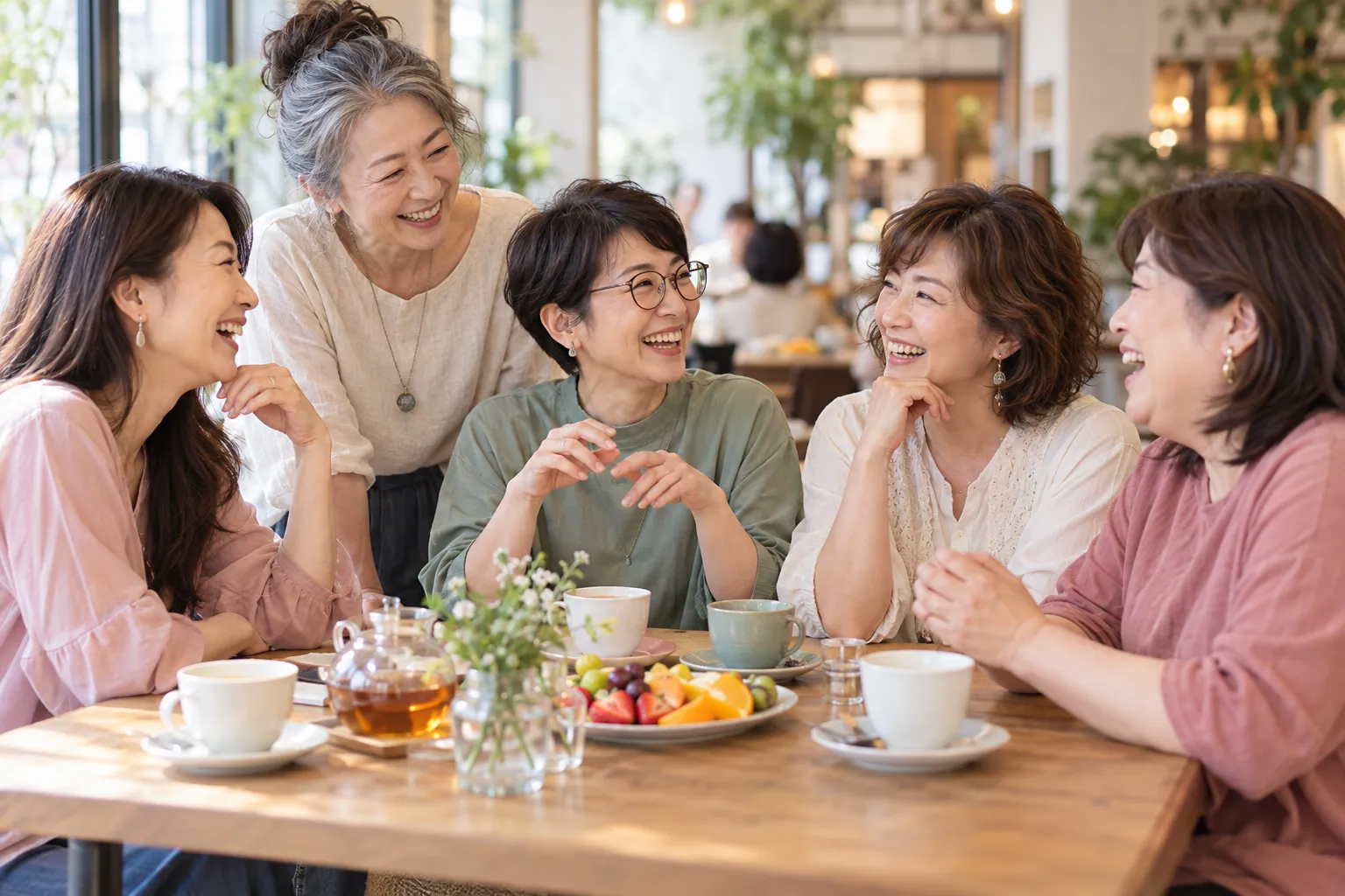 勉強会のあと、カフェで語り合う認定講師たち