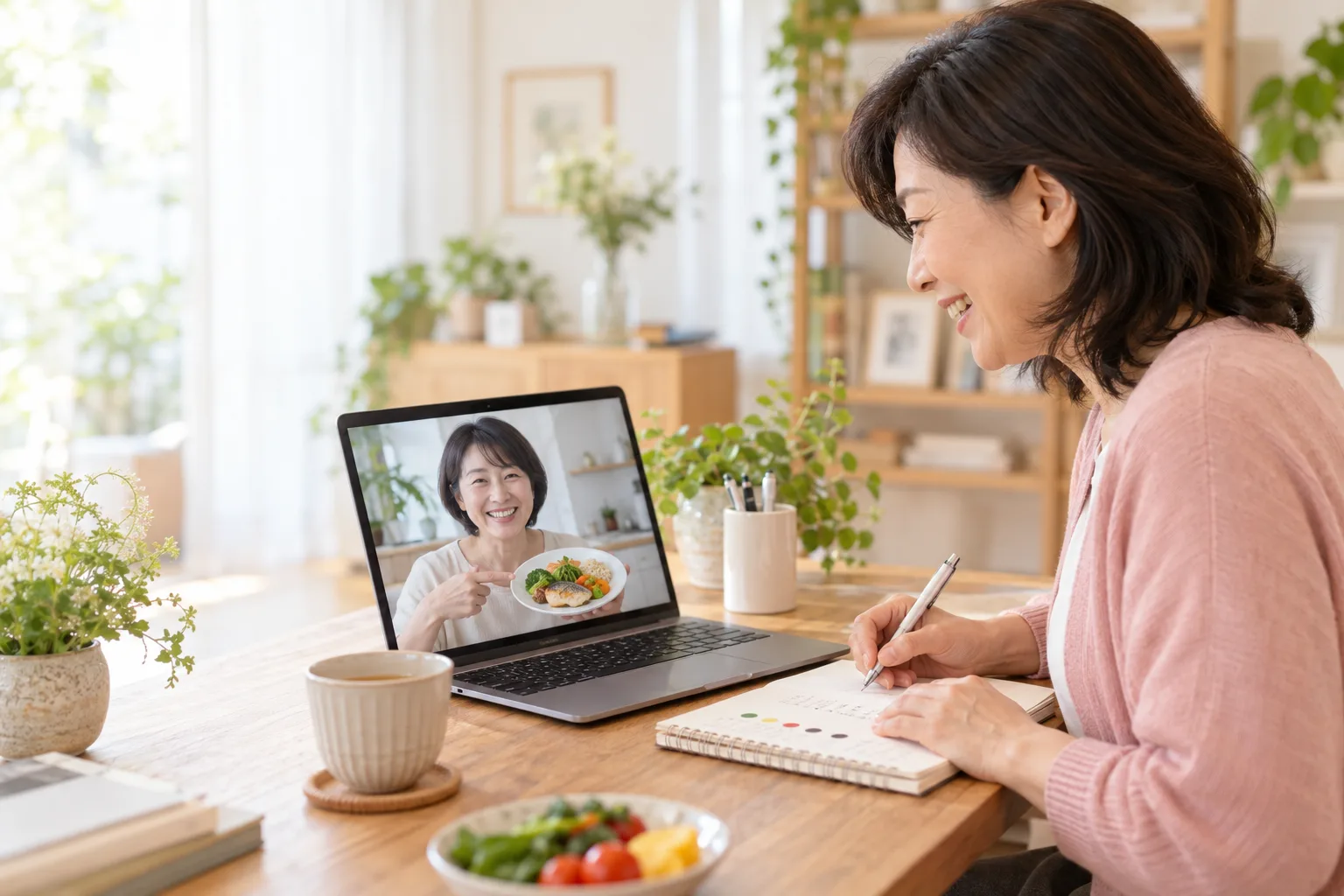 オンラインで受講生の食事の写真を見ながら相談にのる認定講師